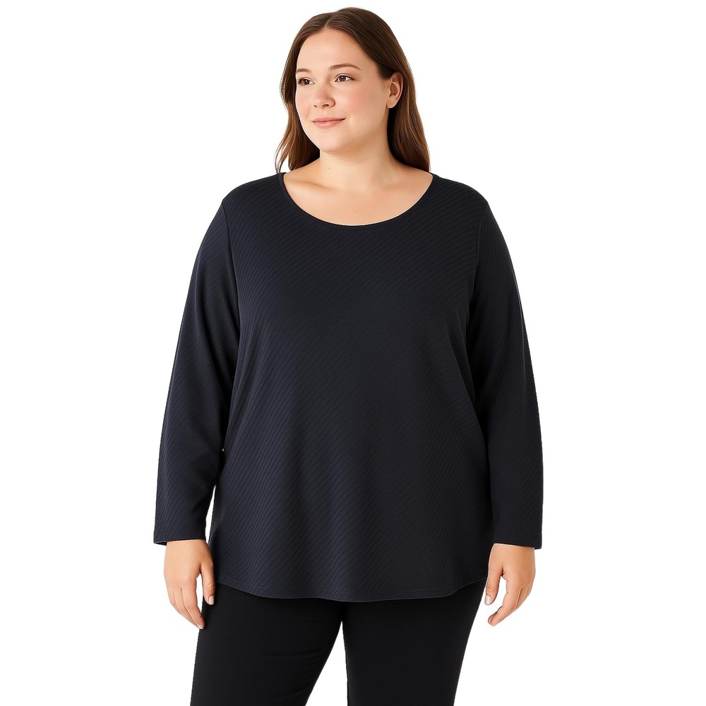 J.JILL Black Long Sleeve Round‎ Neckline Loose Fit Modern Top Womens Size 2X